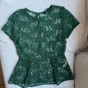 ZARA Emerald Green Crochet/Lace Peplum Top Size S